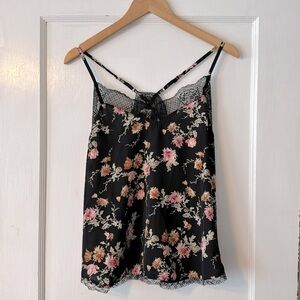 La Miel Floral Lace Trim Tank Blouse Size Large Black